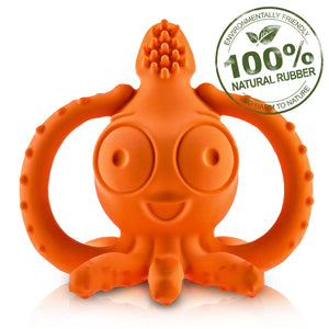 CaaOcho Natural Rubber Toys - Sqwiddle the Squid Teething Toothbrush - 100% Pure Rubber
